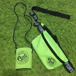 PINK green koozie and fanny pack