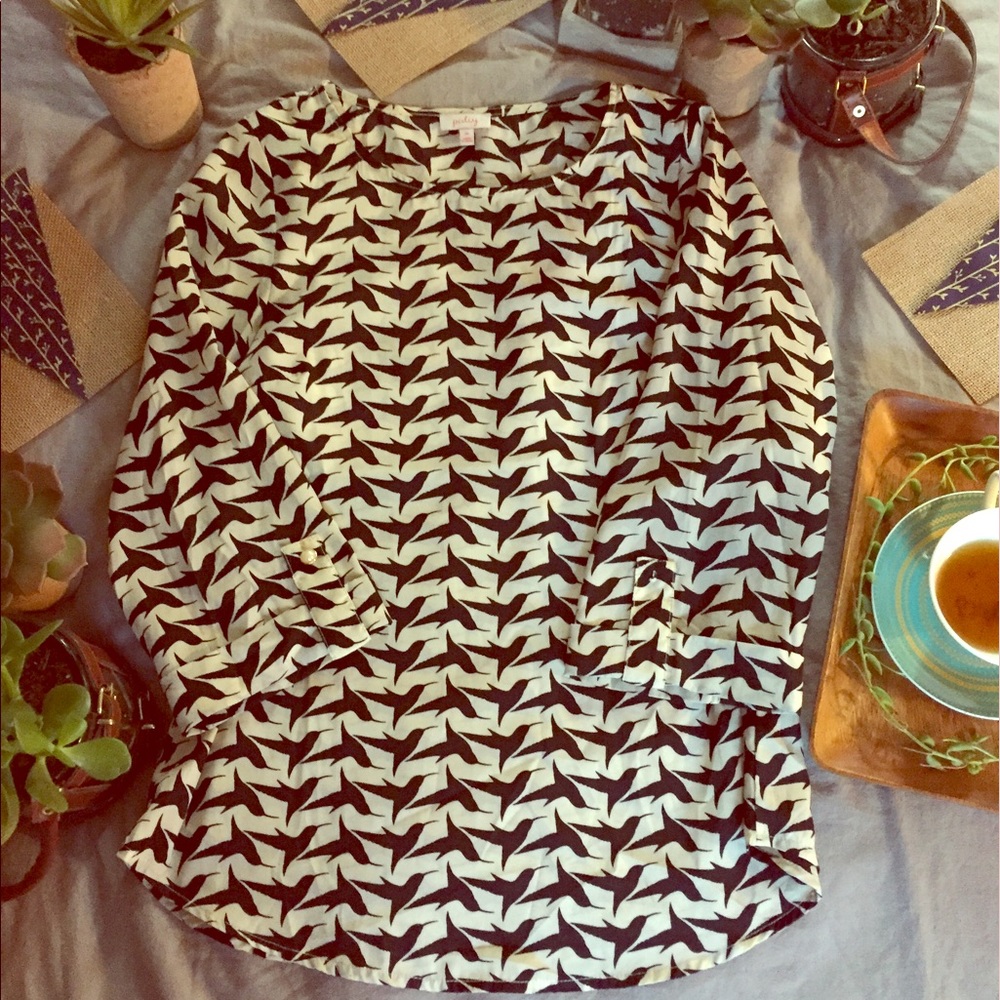 Pixley Bird Print Silky Polyester Blouse