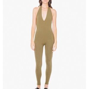 American Apparel Halter Catsuit in Military Olive