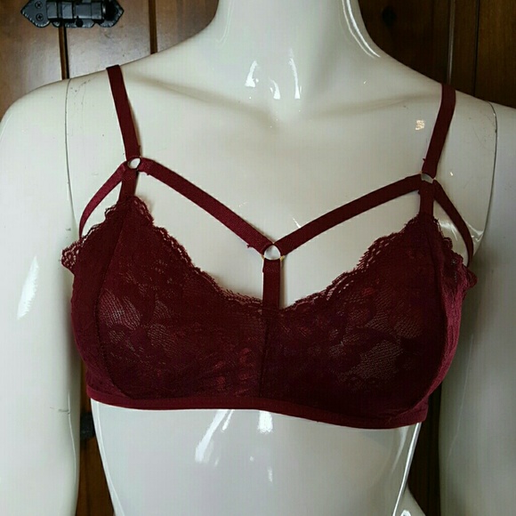 New Burgundy Bralette cut out caged lace strappy - Picture 4 of 4