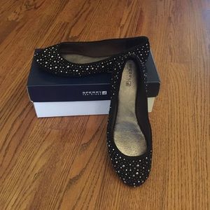 Sperry Emma Black Suede/Rhinestone flats size 6M