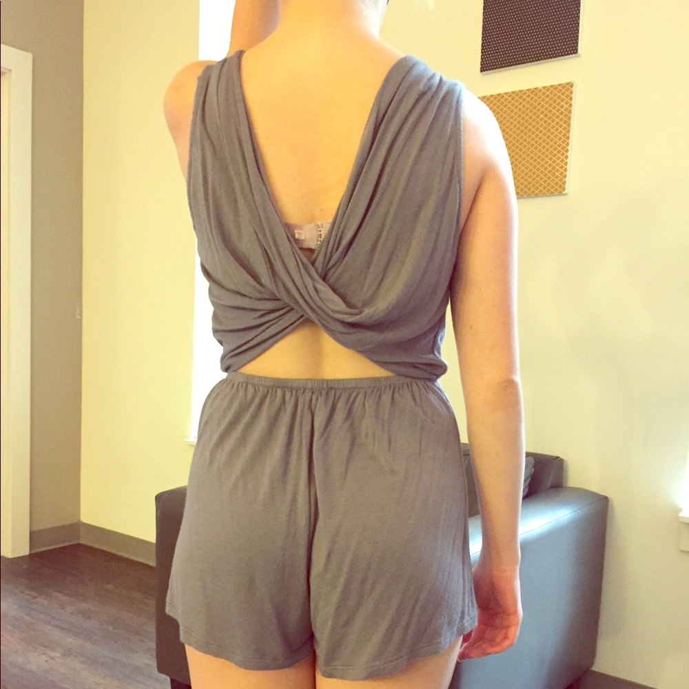 Gray romper with crisscross open back