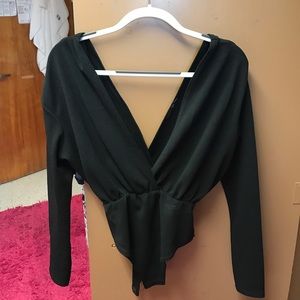 Deep v-neck black body suit
