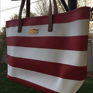 Michael Kors large red and white stripe tote