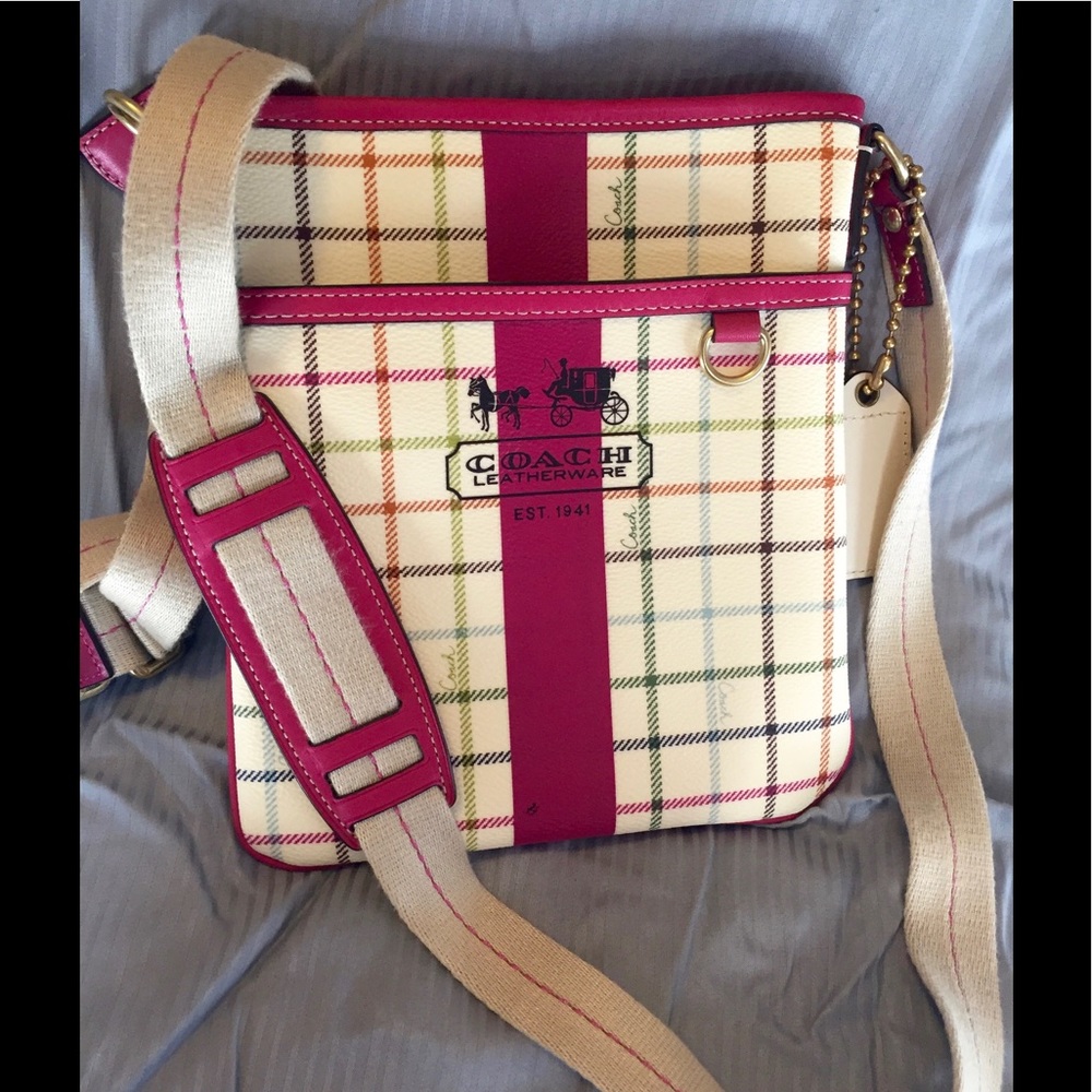 Coach Heritage Pink Plaid Tattersall Crossbody