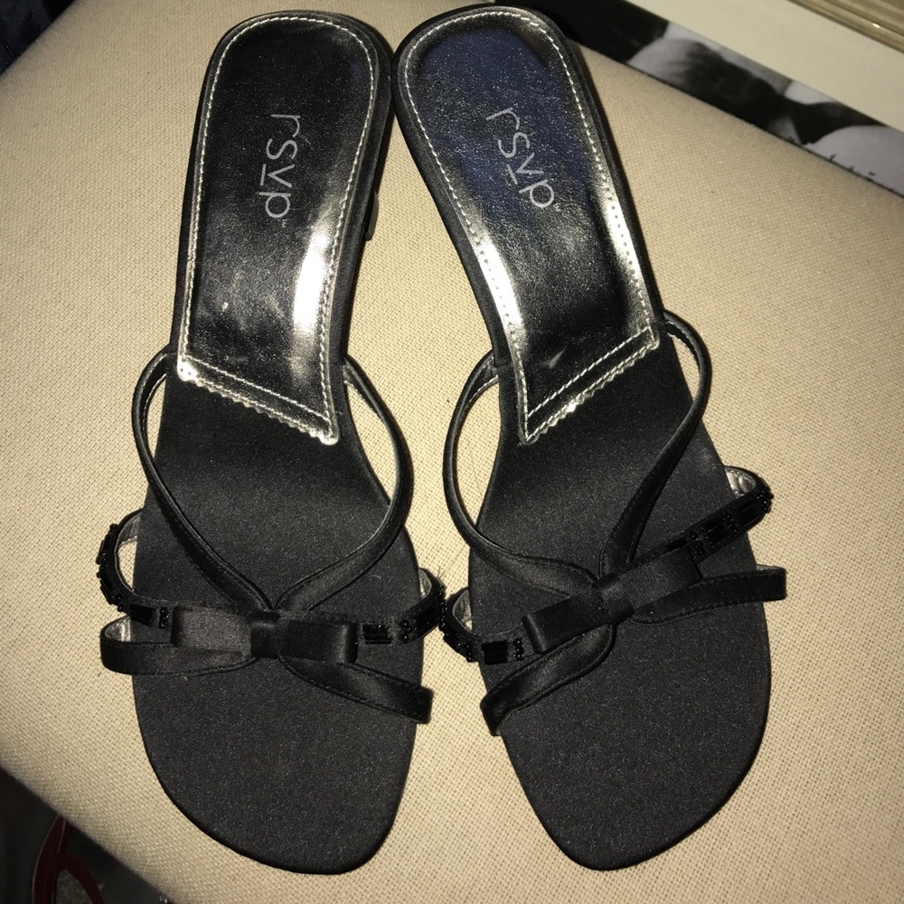 RSVP black satin heels