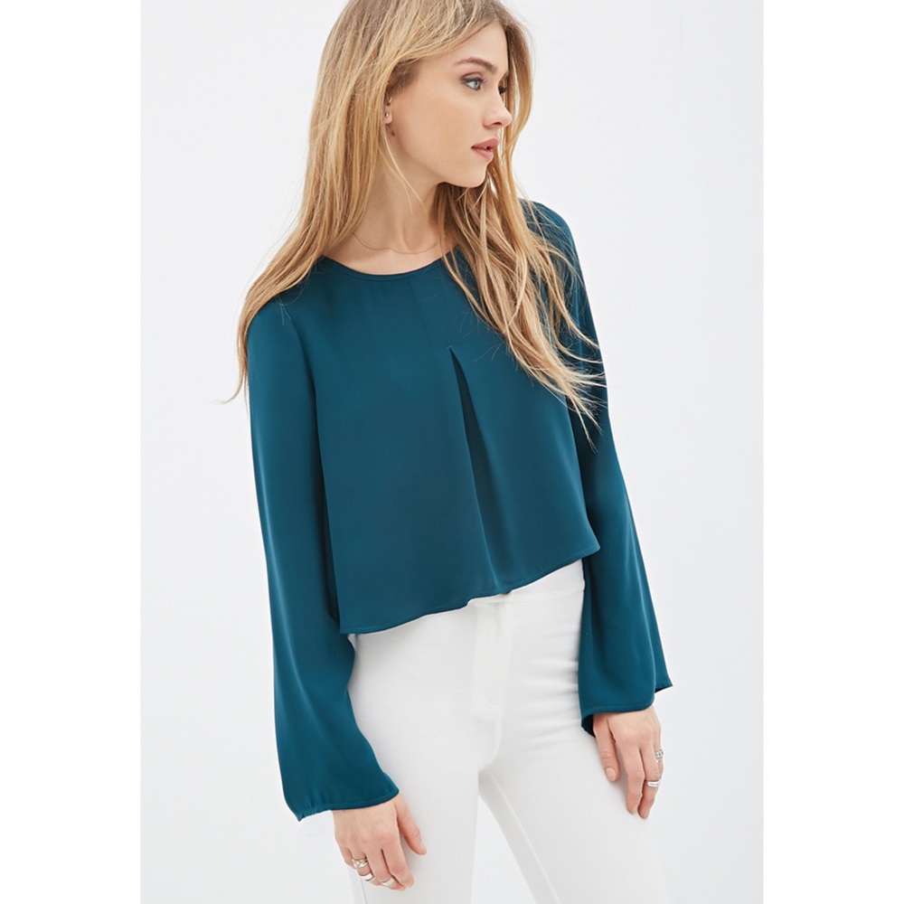 Pleated Bell Sleeve Blouse