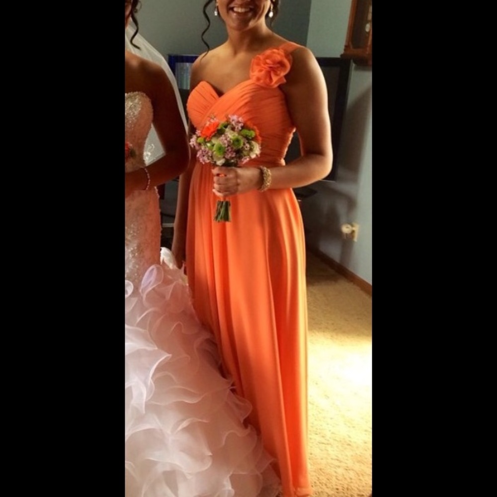 Coral One Shoulder Chiffon Prom Dress