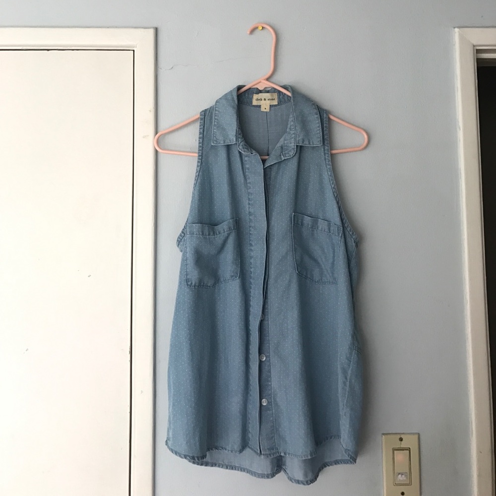 Anthropologie Polka Dot Sleeveless Button Up