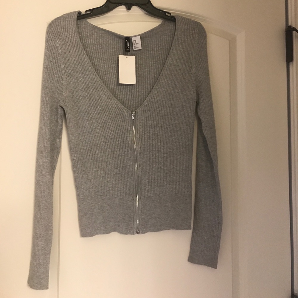 Gray Zip Up Cardigan
