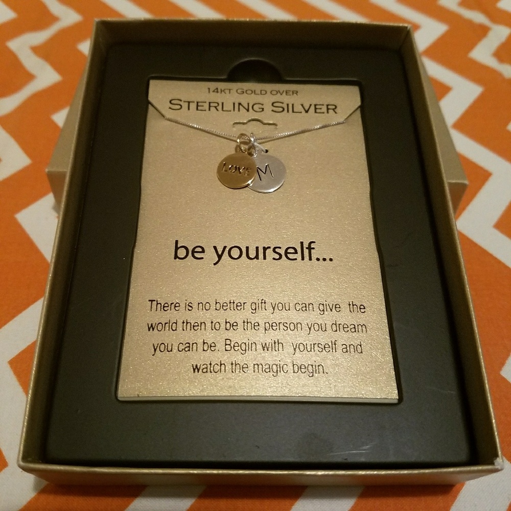 Sterling Silver "M" Initial / Gold "LOVE" Necklace