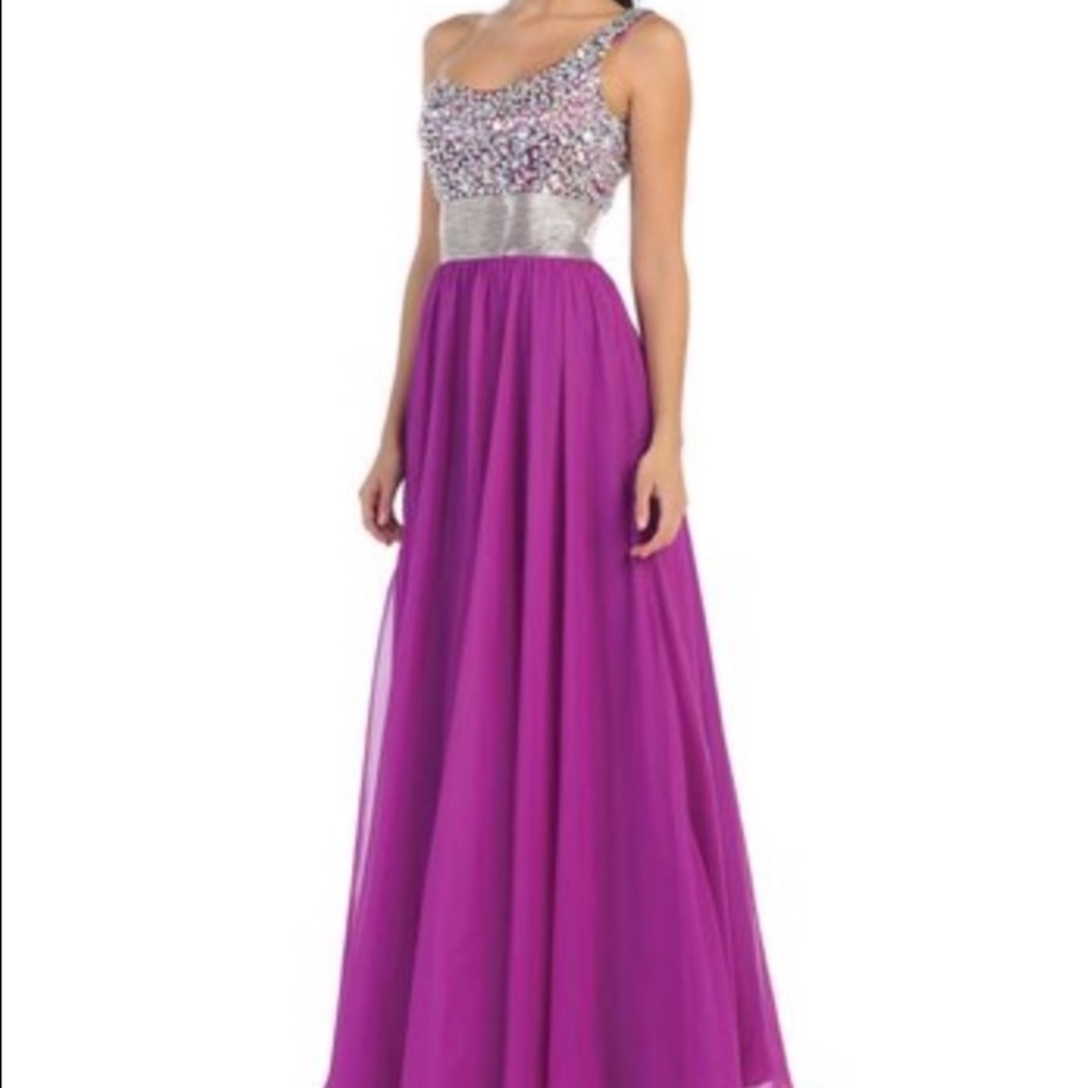 Magenta Sparkle One-shoulder Gown