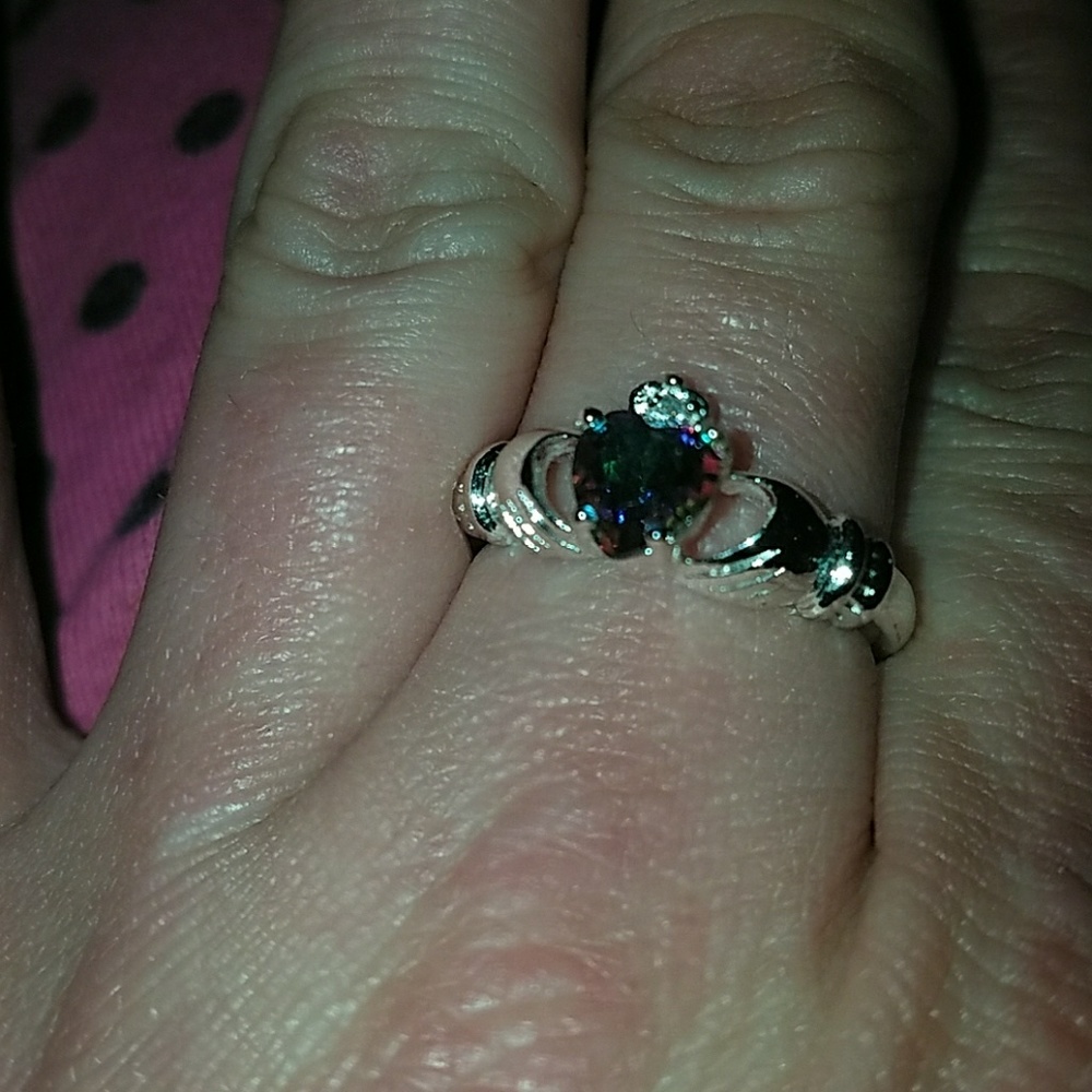 Mystic topaz Irish claduagh Ring