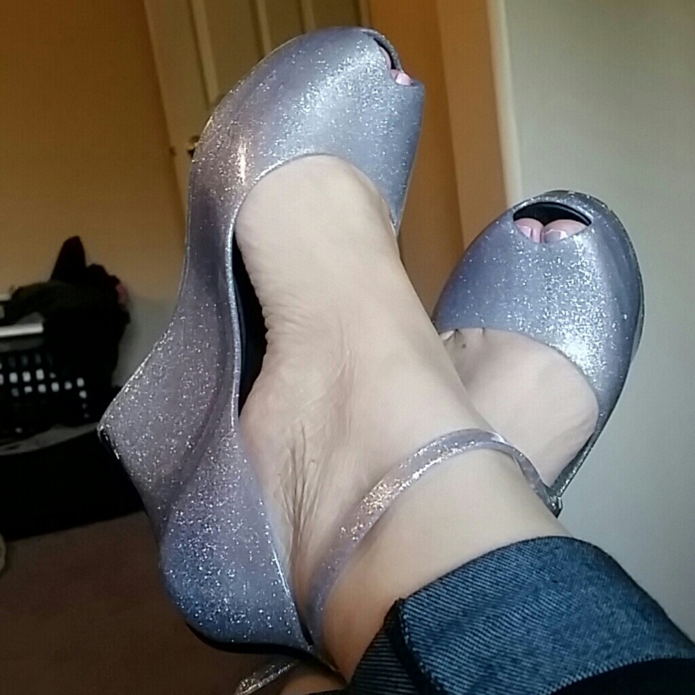 RESERVED - Silver Jelly Wedge by Bamboo