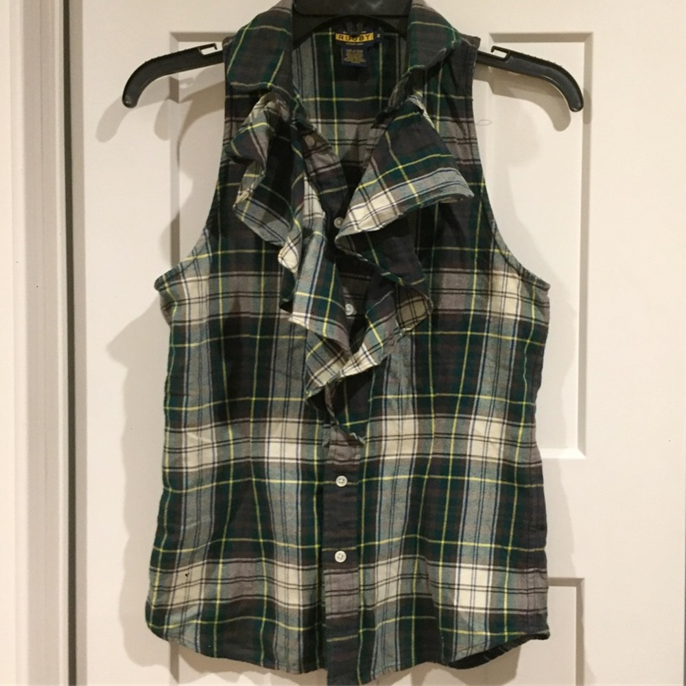 Rugby ruffle plaid top