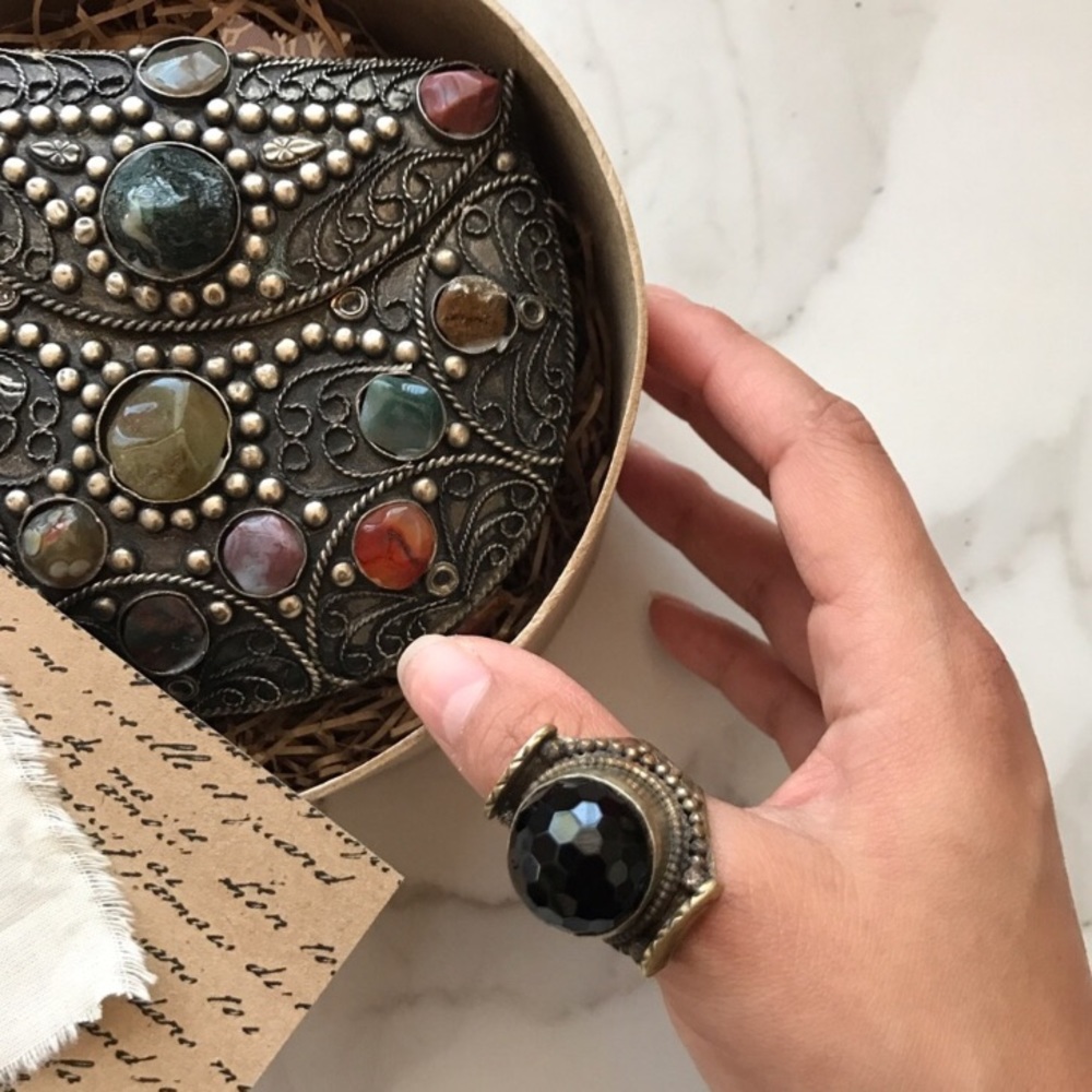 Black Stone Brass Ring