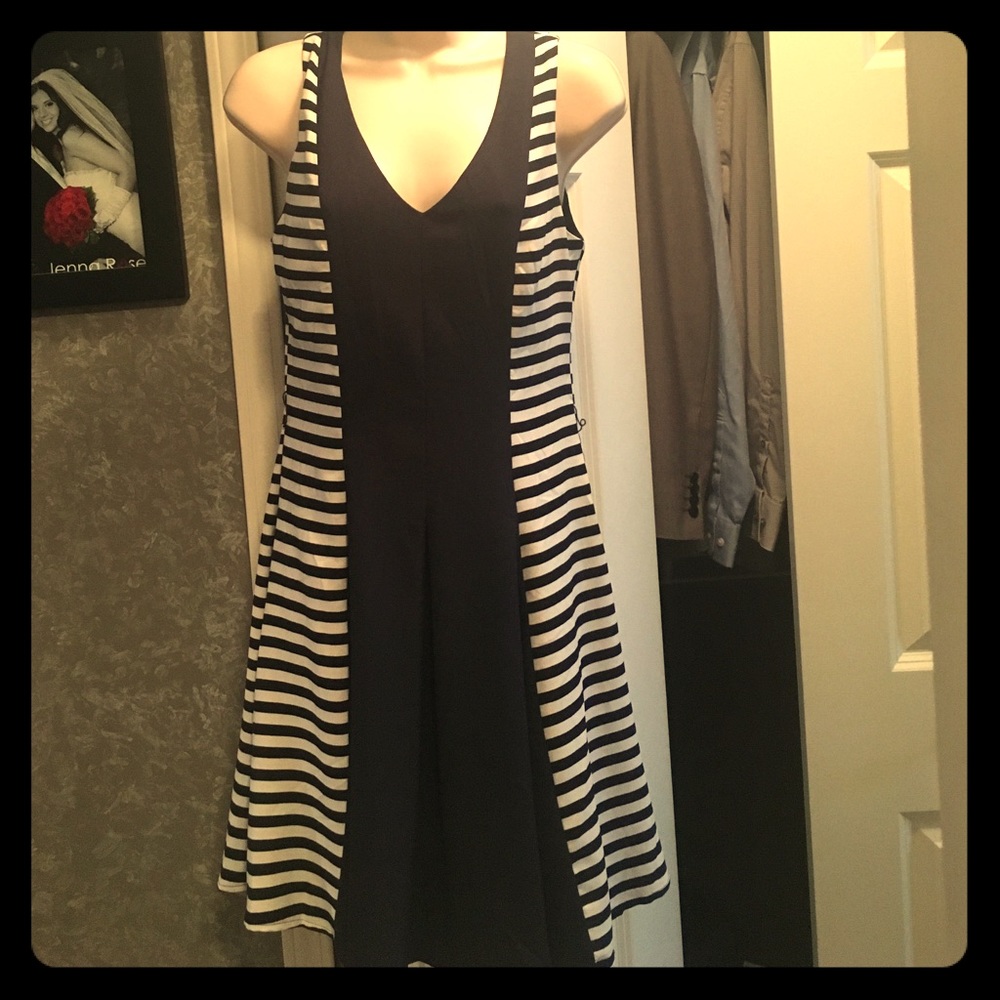 Navy white stripe for flare dress