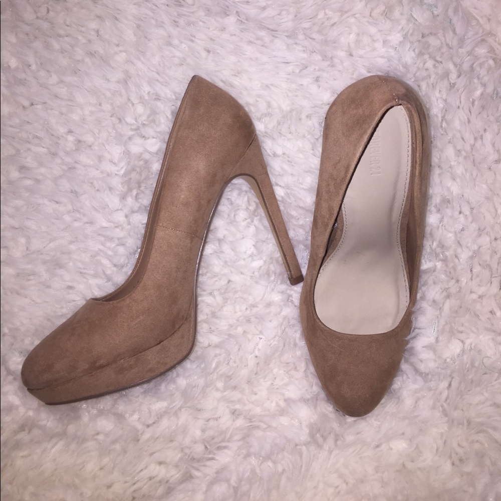 Nude suede heels