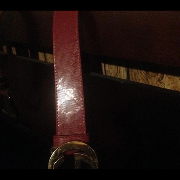 Red Gucci Belt With Gold Buckle