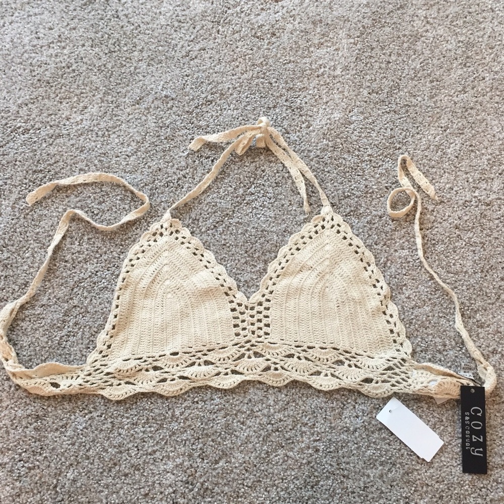 NWT Cream Nabee Halter Crochet Bikini Top