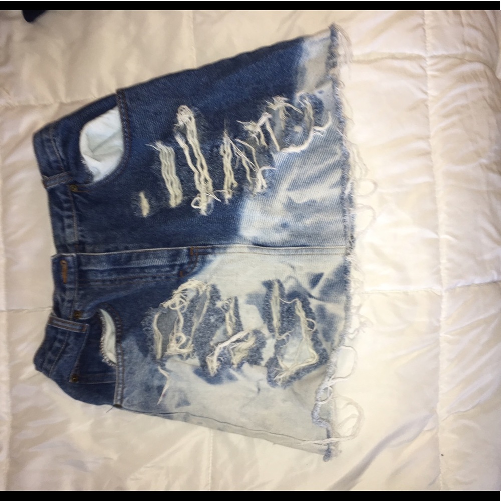 Distressed denim skirt