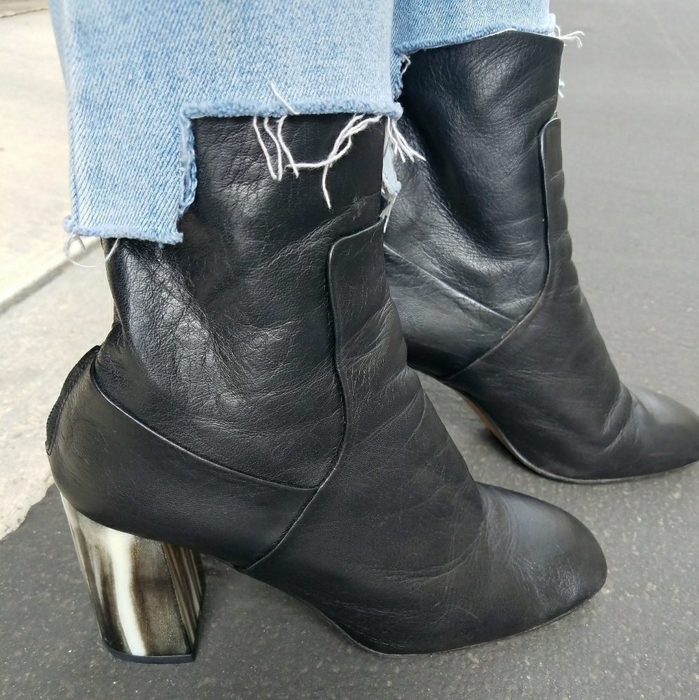 Topshop real leather black boots marble heels