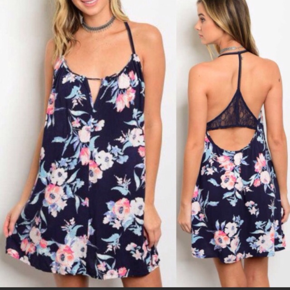 Navy Floral Lace Dress