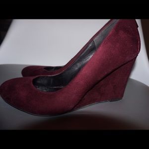 Maroon suede wedges