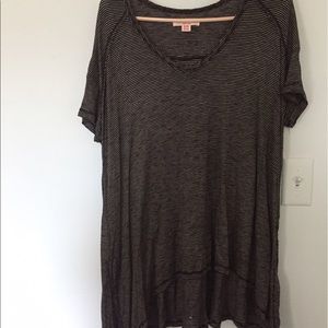 Black & white striped asymmetrical v-neck top