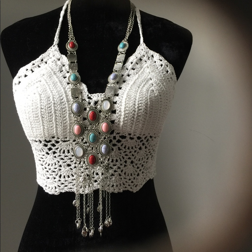 ✨ Stone necklace Silver tone drop fashion boho - Picture 2 of 4