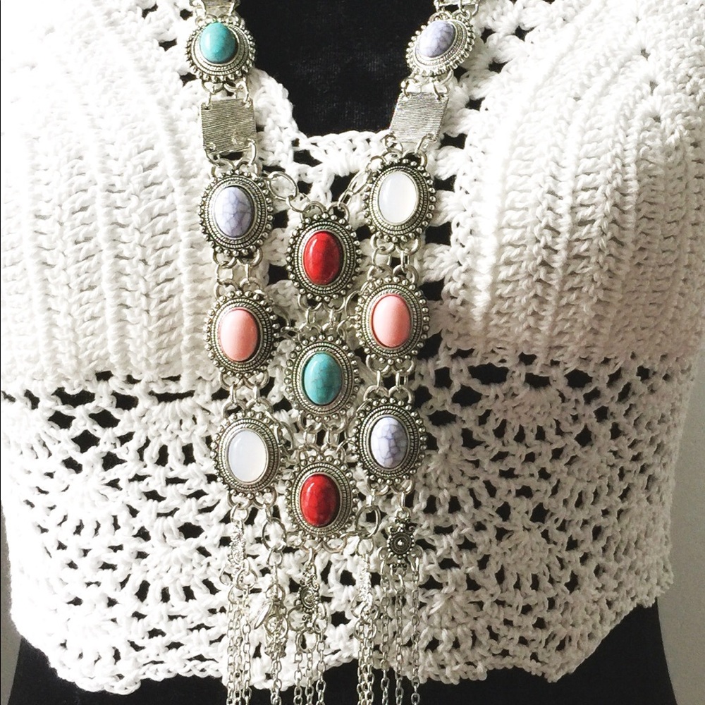 ✨ Stone necklace Silver tone drop fashion boho - Picture 3 of 4