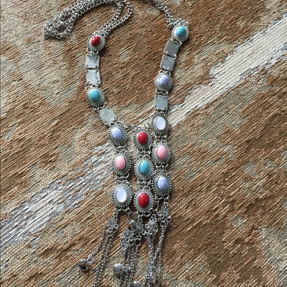 ✨ Stone necklace Silver tone drop fashion boho - Picture 4 of 4