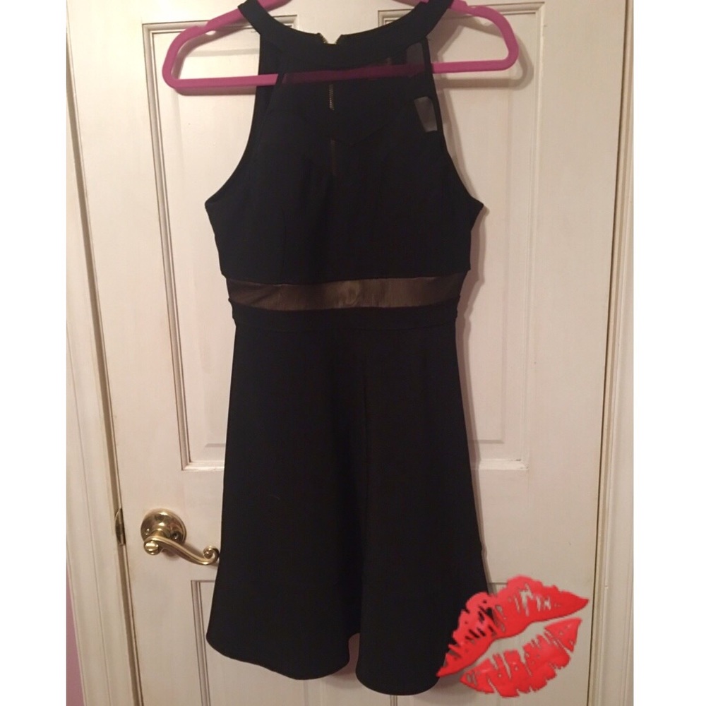 Reduced! NEW black and nude underlay V-neck dress