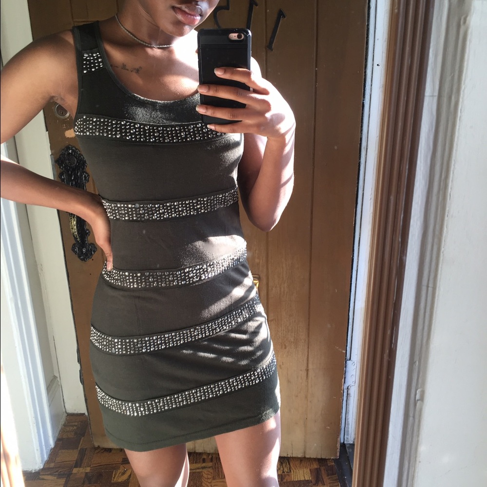 Green Rhinestone Mini Dress