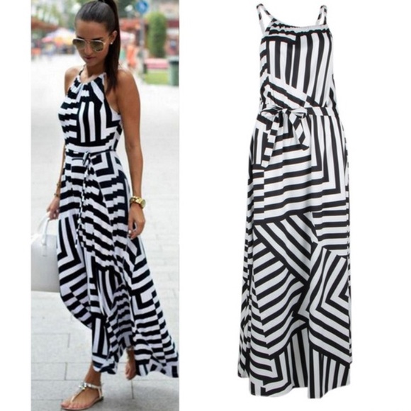 🍏 BLACK & WHITE MAXI BEACH DRESS - Picture 2 of 8