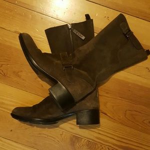 Prada mid calf suede boots