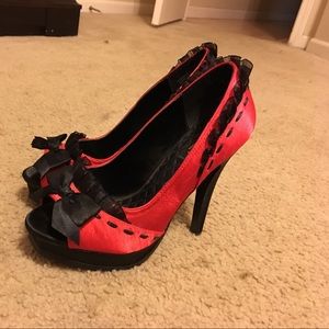 NWOT- Pinup Couture, Red peep-toe pumps