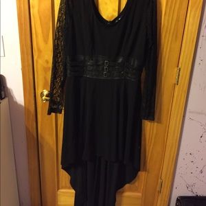 Gothic High-Low Black Dress w/ Faux Leather Detail
