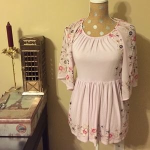 Anthropologie cold shoulder pink floral top