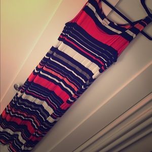 Red, Black, White and Gray Maxi Dress
