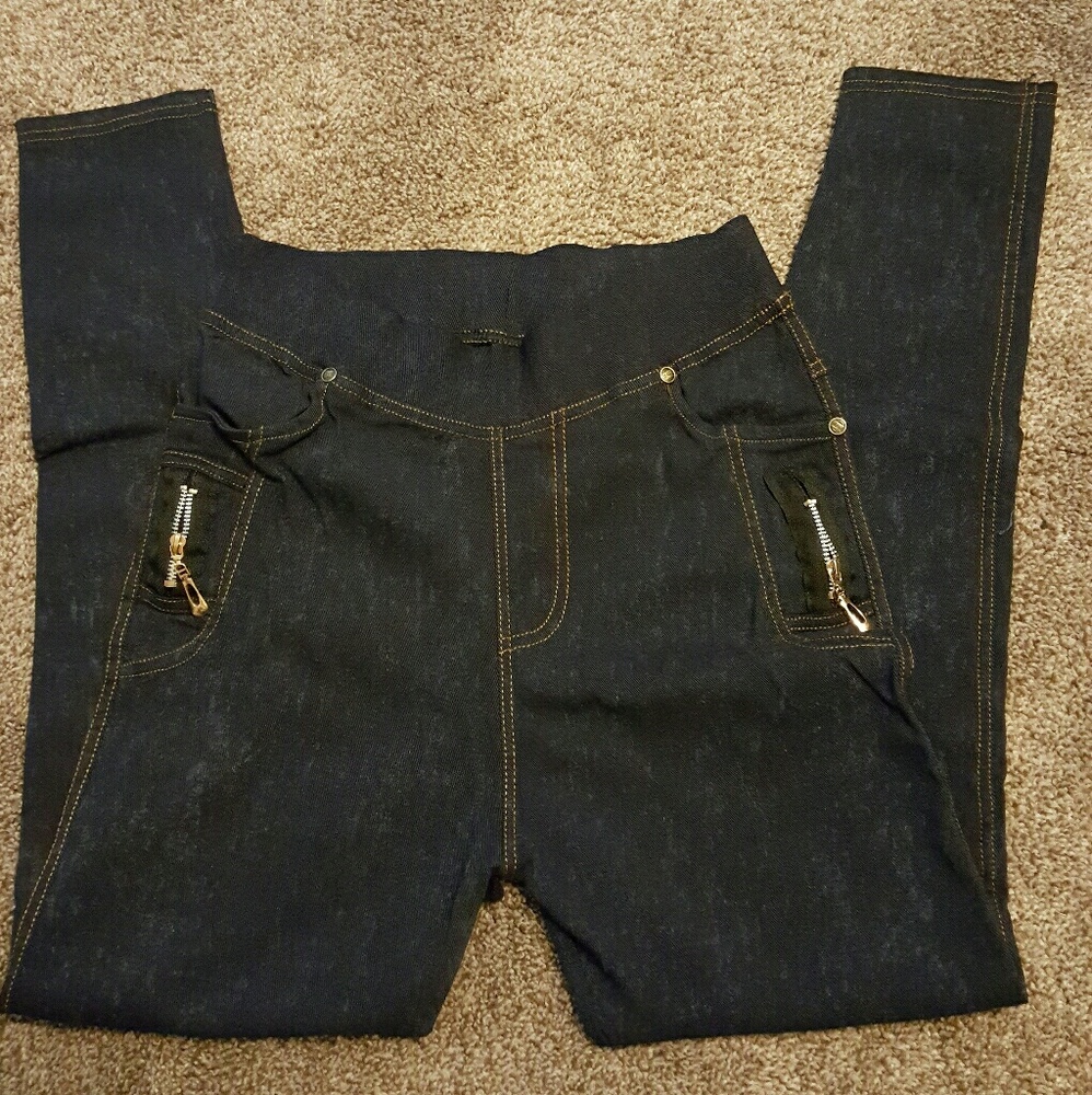 Denim leggings, Size M/L  zipper pocket detail