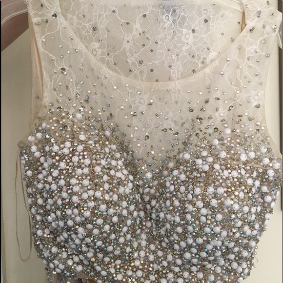 Long tan, laced two piece dress - prom/formal - Picture 2 of 4