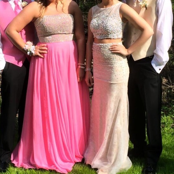 Long tan, laced two piece dress - prom/formal - Picture 4 of 4