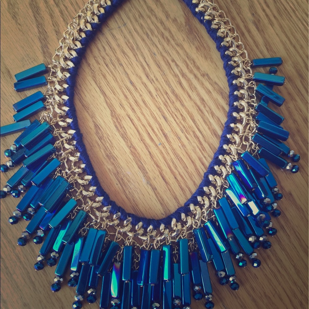 Gorgeous blue beaded choker statement necklace
