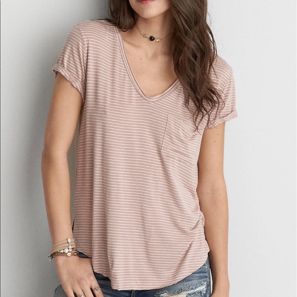 American Eagle Jegging Tee, light Pink stripe