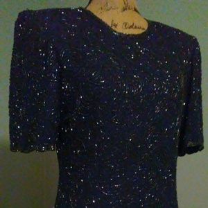 Laurence Kazar Blue Sequin Dress Formal Gown