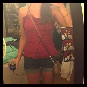 Magenta/Dark pink, dot textured halter top XS