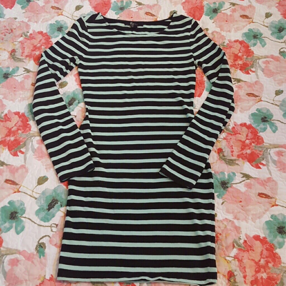 SOLD Mint and Black Striped Form Fitting Dress
