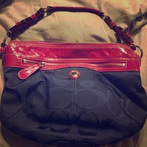 Coach Hobo Shoulder Purse-Pink and Navy