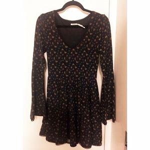 Long Sleeve Autumn Leaves Printed Dress